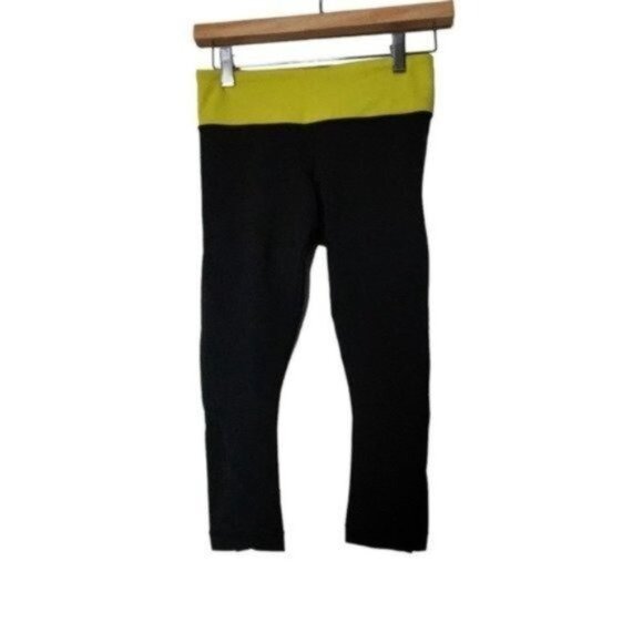 Lululemon‎ Journey Crop Black Yellow Mesh Leggings S Small 4 - Picture 9 of 14
